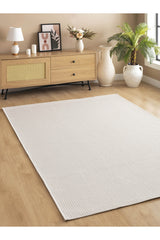 Jute Geometric Modern Area Rug – Cream in a living room