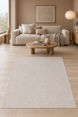 Jute Geometric Modern Area Rug – Ecru in a living room
