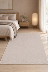Jute Geometric Modern Area Rug – Ecru in a bedroom