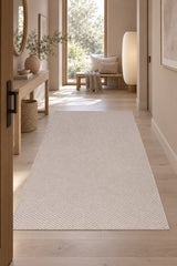 Jute Geometric Modern Area Rug – Ecru in a hallway