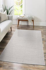Jute Geometric Modern Area Rug – Ecru in a living room