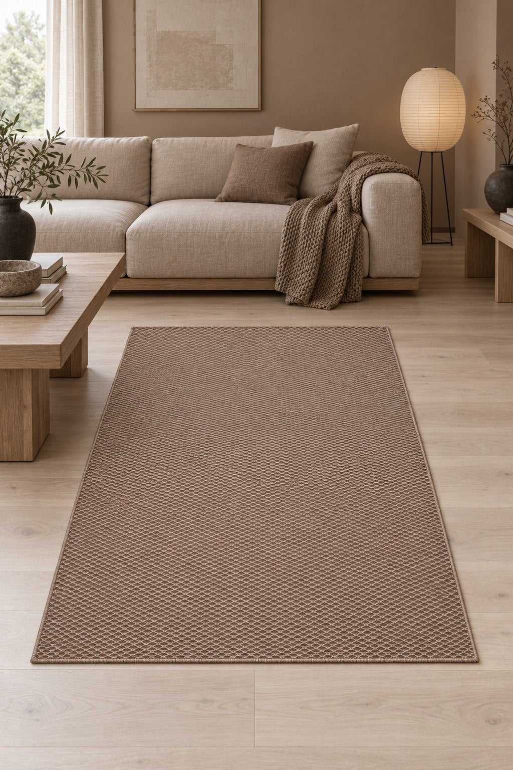 Jute Geometric Modern Area Rug – Natural Jute in a living room