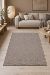Jute Geometric Modern Area Rug – Taupe in a living room