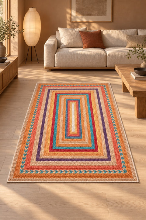 Jute Look Modern Area Rug – Multicolor in a living room