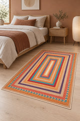 Jute Look Modern Area Rug – Multicolor in a bedroom