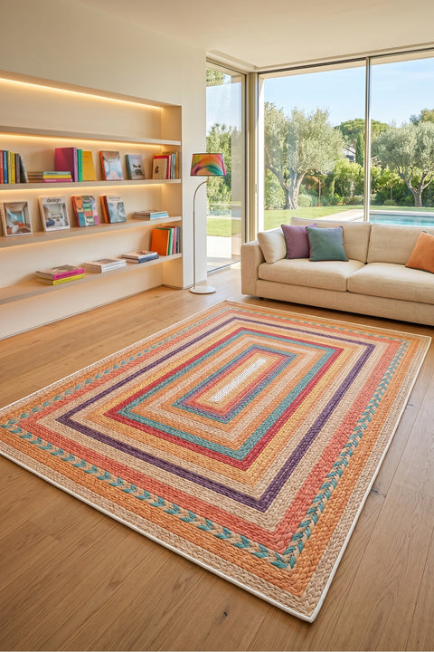 Jute Look Modern Area Rug – Multicolor in a living room