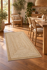Jute Look Modern Kitchen Rug – Brown in a dining room