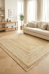Jute Look Modern Kitchen Rug – Brown in a living room