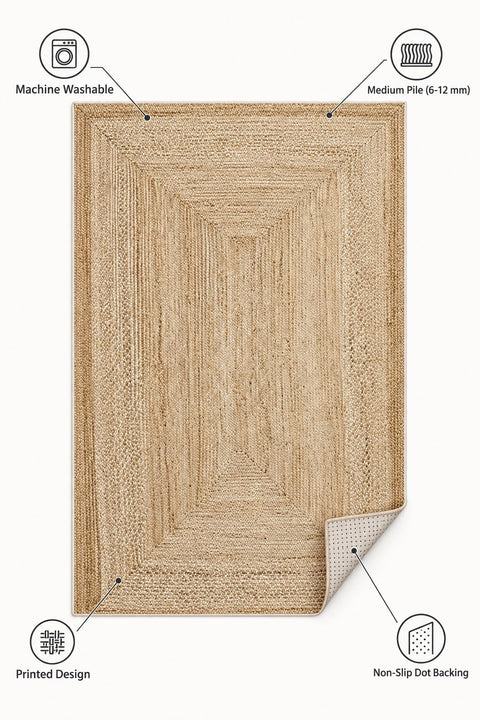 Jute Look Modern Kitchen Rug – Brown – features