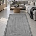 Jute Look Modern Kitchen Rug – Gray in a living room