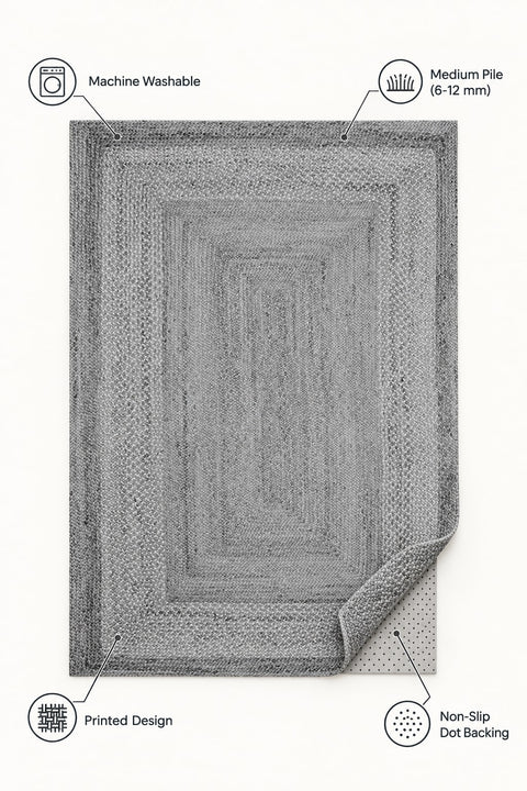 Jute Look Modern Kitchen Rug – Gray – features