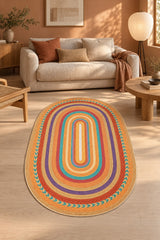 Jute Look Modern Oval Rug – Multicolor in a living room