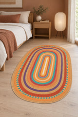 Jute Look Modern Oval Rug – Multicolor in a bedroom