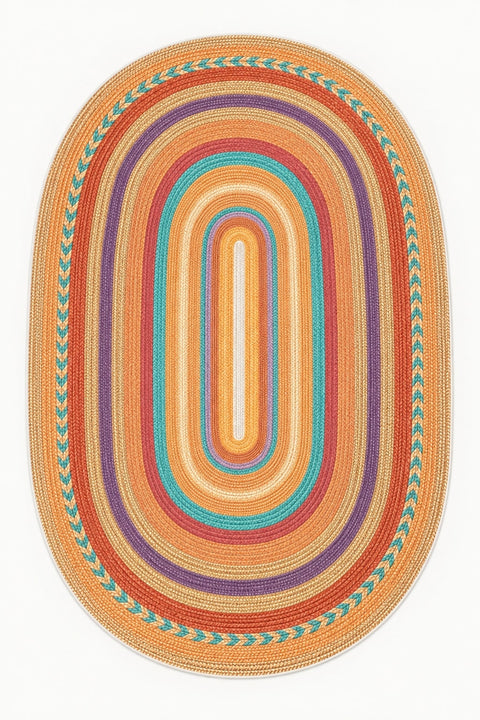 Jute Look Modern Oval Rug – Multicolor