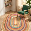 Jute Look Modern Oval Rug – Multicolor in a living room