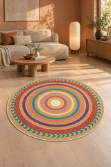 Jute Look Modern Round Rug – Multicolor in a living room