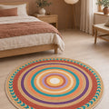 Jute Look Modern Round Rug – Multicolor in a bedroom