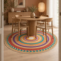 Jute Look Modern Round Rug – Multicolor in a dining room