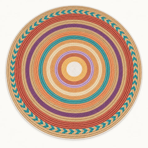Jute Look Modern Round Rug – Multicolor