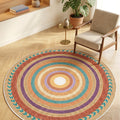 Jute Look Modern Round Rug – Multicolor in a living room