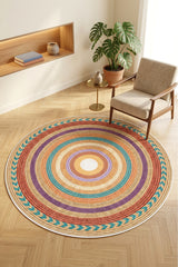 Jute Look Modern Round Rug – Multicolor in a living room