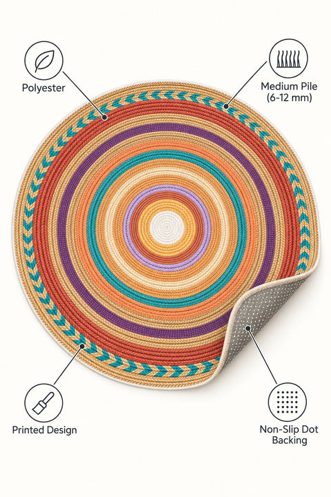 Jute Look Modern Round Rug – Multicolor – features