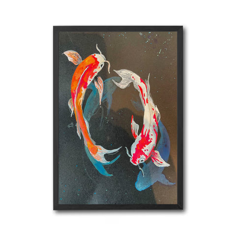 Koi Fish Aesthetic Wall Décor Poster – Tranquil Japanese Koi Painting Print