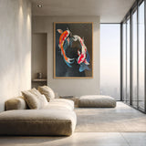 Koi Fish Modern Wall Art – Colorful Pair on a Dark Speckled Background