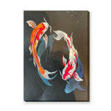 Koi Fish Modern Wall Art – Colorful Pair on a Dark Speckled Background