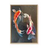 Koi Fish Modern Wall Art – Colorful Pair on a Dark Speckled Background