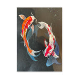Koi Fish Modern Wall Art – Colorful Pair on a Dark Speckled Background