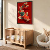 Koi Fish Traditional Wall Art – Colorful Japanese Red Background