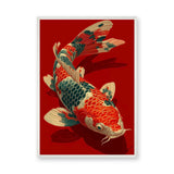 Koi Fish Traditional Wall Art – Colorful Japanese Red Background