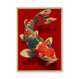 Koi Fish Traditional Wall Art – Colorful Japanese Red Background