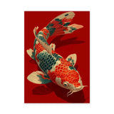 Koi Fish Traditional Wall Art – Colorful Japanese Red Background