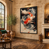 Koi Fish Traditional Wall Art – Orange Koi in Blue-Gray Waves