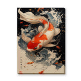 Koi Fish Traditional Wall Art – Orange Koi in Blue-Gray Waves