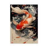 Koi Fish Traditional Wall Art – Orange Koi in Blue-Gray Waves