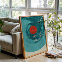 Koi Fish Vinyl Record Home Art – Japanese Style Canvas Print, Wabi Sabi Koi Painting, Cool Oversize Wall Art
