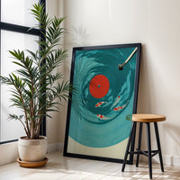 Koi Fish Vinyl Record Home Art – Japanese Style Canvas Print, Wabi Sabi Koi Painting, Cool Oversize Wall Art