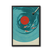 Koi Fish Vinyl Record Home Art – Japanese Style Canvas Print, Wabi Sabi Koi Painting, Cool Oversize Wall Art