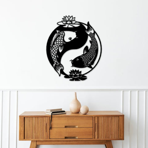 Ying Yang Koi Fish Metal Wall Art