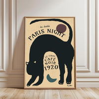 La Belle Paris Night Le Chat Café Noir 1920 Nostalgic Cat Décor Poster Wall Print