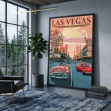 Las Vegas Vintage Wall Art – Retro Street Scene with Classic Cars
