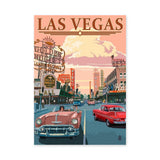 Las Vegas Vintage Wall Art – Retro Street Scene with Classic Cars