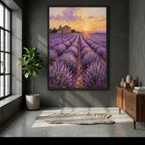 Lavender Field Traditional Wall Art – Farmhouse Sunset Landscape