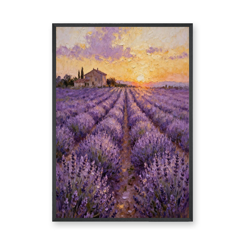Lavender Field Traditional Wall Art – Farmhouse Sunset Landscape