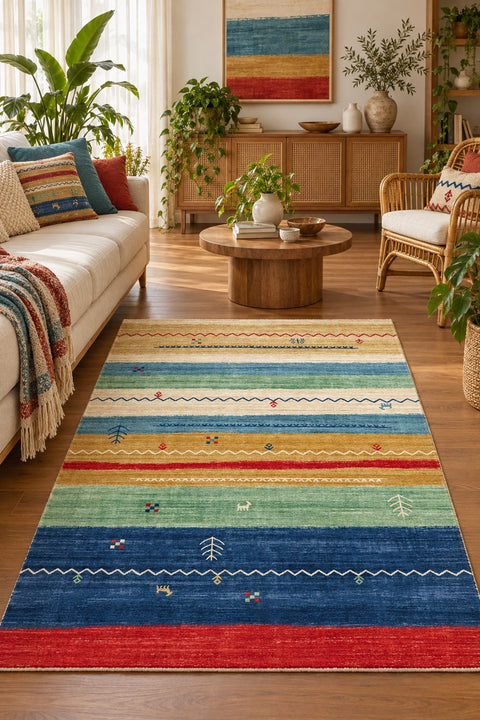 Lavin Striped Kids Area Rug in a living room