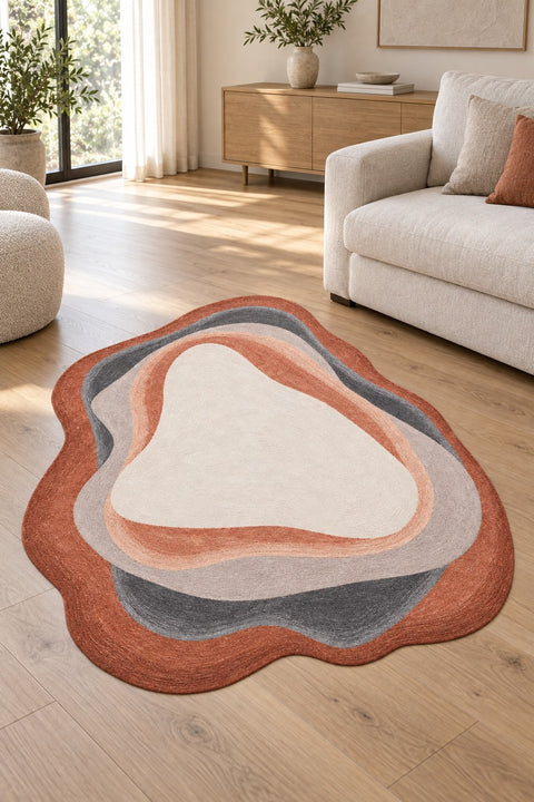 Layered Modern Area Rug in a living room