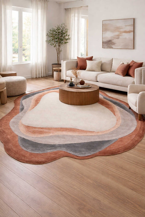 Layered Modern Area Rug in a living room